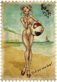 Cartoon babes with big tits & curvy bums pose on vintage pro