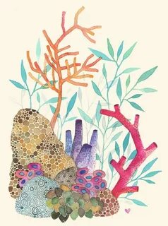 Coral Reef Painting Watercolor : Tropical Fish And Coral Pai