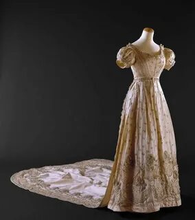 Post-Regency silk satin court dress embroidered with gold th