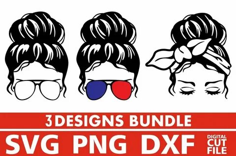 3x Girl In Messy Bun Bundle svg, Glasses svg, Bandna Vector 