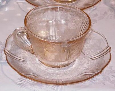 Vintage Pink Depression Glass Petalware cup and Saucer pover