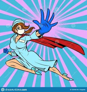Super Hero Nurse Flies and Protects from the Epidemic Stock 