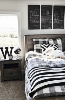 Boy's room - buffalo check, black and white, blueprint trypt