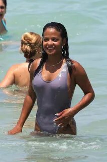 Christina Milian Wearing Swimsuit - Beach in Miami 07/02/201