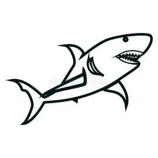 Shark Line Art Vector Illustration. Shark Simple Outline Des