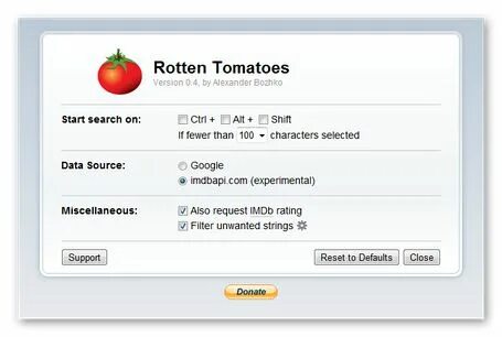 Rotten Tomatoes extension - Opera add-ons