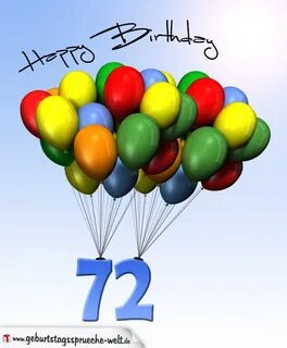 Geburtstagskarte mit Luftballons zum 72. Geburtstag - Geburt