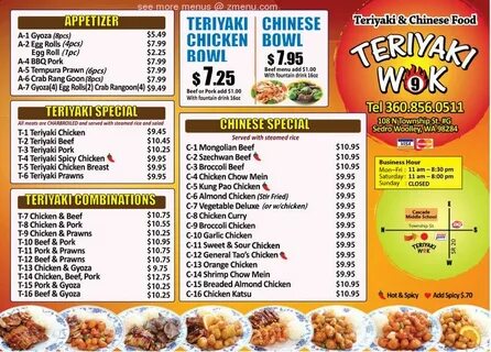 Menu at Teriyaki Wok 9 restaurant, Sedro-Woolley, 108 N Town