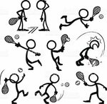 Stickfigures Playing Tennis. Stickfigures in a variety of po