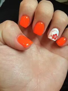 Neon orange nails with flower Orange nail art, Neon orange n
