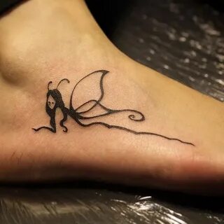 Elegant fairy black ink tattoo on foot - Tattoos Book - 65.0