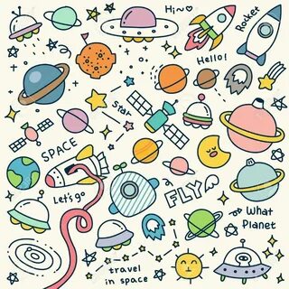 Set of Cute Travel in Space Doodle , #Ad, #Cute, #Set, #Trav