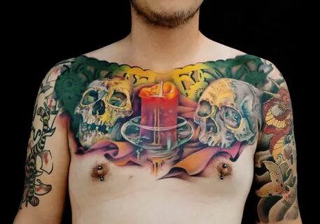 Chaboya’s Skull and Bird Tattoos Cool chest tattoos, Chest t