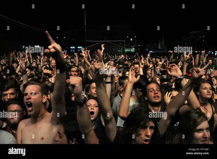 CLUJ NAPOCA, ROMANIA - AUGUST 2, 2015: Headbanging crowd during a rock conc...