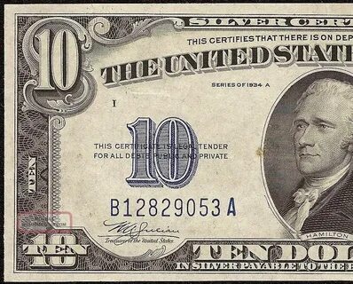 Au 1934 A $10 Dollar Bill Silver Certificate Wwii Ww2 Curren