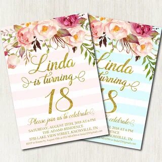 PERSONALIZED Floral Birthday Invitation Digital file #W60 Mi