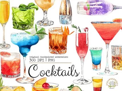 Signature Cocktail Watercolor Drinks Clipart Summer Clipart 