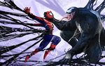 Скачать обои Venom vs Spiderman, battle, fan art, superheroe