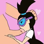Xbooru - 1girl black hair fellatio gif glasses hair hand on 