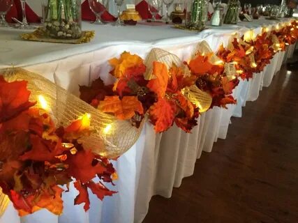 fall wedding decor head table leaves burlap lights easy diy 