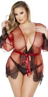 Sexy Plus Size Sheer Lingerie Robe with Eyelash Lace