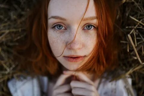 Wallpaper : model, redhead, looking at viewer, hair in face,