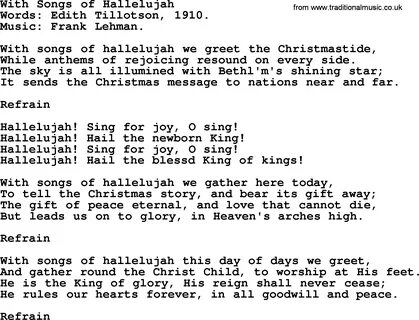 Christmas Hymns, Carols and Songs, title: With Songs Of Hall