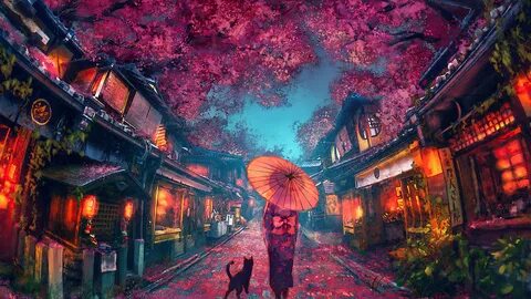 beautiful-anime-street-scenery-cherry-blossom-kimono-uhdpaper.co MyFigureCollect