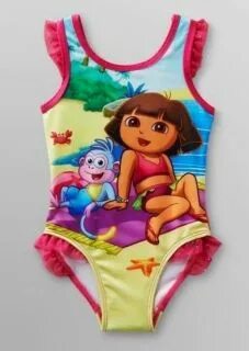 Dora The Explorer Baby Girls Swim Bathing Suit Flowers 18 Mo