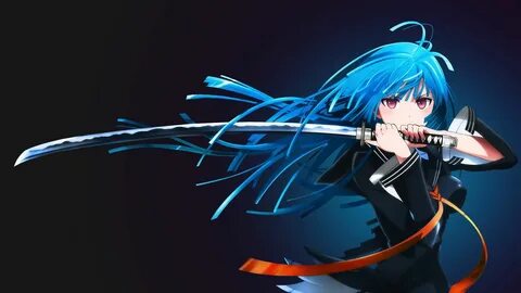 blue-haired female anime character #katana Kisara Tendo Blac