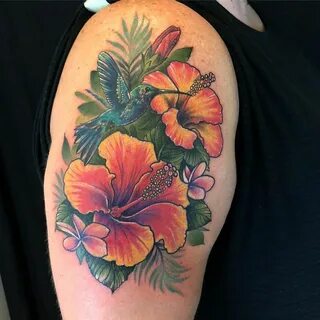 🌺 🌸 tropical 🌸 🌺 hummingbird with hibiscus and plumeria flow
