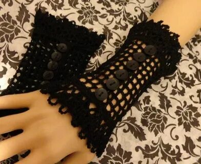 Black Cotton Crochet Wrist Cuffs Gothic Victorian Noir Mourn