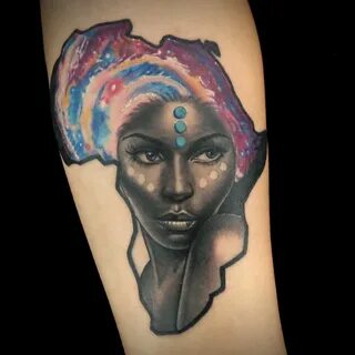 Galaxy Goddess in the Shape of Africa Tattoo by Teej Poole A