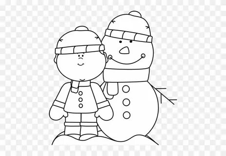 Black And White Boy With Snowman Clip Art - Clip Art - Free 