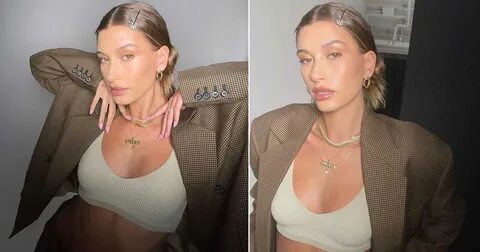Hailey Bieber Pairing A Bralette With A Blazer Flaunting Her