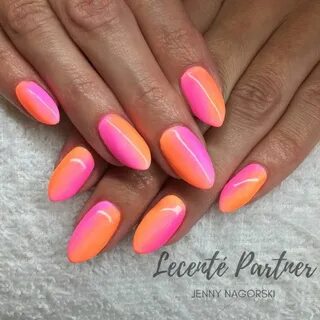 Neon Ombre Nails using Lecente ™ Neon Powders and CND Shella