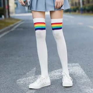 Spring Autumn Japanese Rainbow Cute Student Socks Stripes Sw