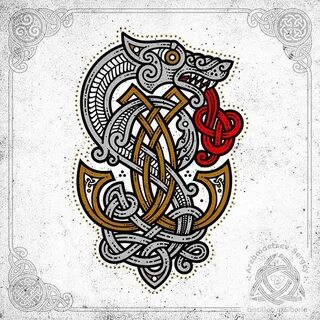 Celtic art-monogram with a wolf (vector graphics, pencil ske