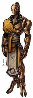 Male Genderless Warforged Monk Wizard construct gold coloure