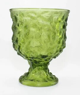 E O Brody Co Green Crinkle Glass Compote Flower Vase Planter