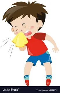 Boy in red shirt sneezing Royalty Free Vector Image