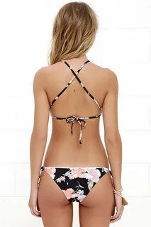 Rhythm Seychelles Bikini Top - Black Bikini Top - Floral Pri