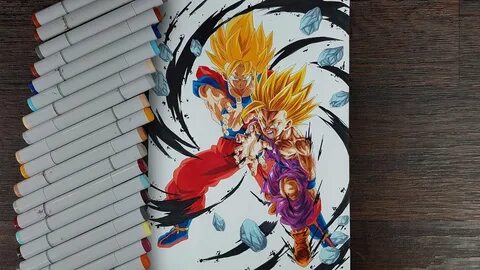 Drawing Goku and Gohan Father Son Kamehameha - YouTube