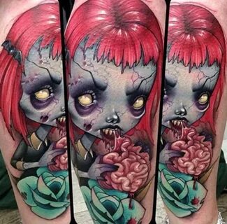 Zombie girl eat brain tattoo