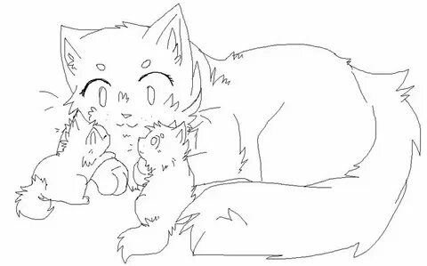 Mother And Kits Lineart new Warrior cat drawings, Kitten dra