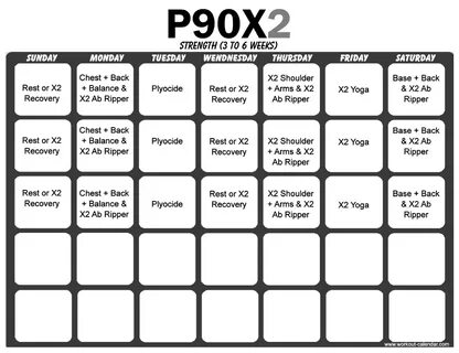 P90x2 Strength Workout Schedule Template Download Printable 