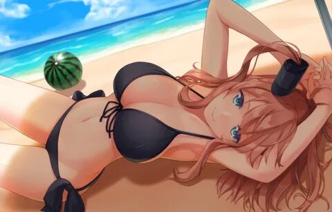 anthropomorphism aqua eyes ball beach bikini breasts brown h