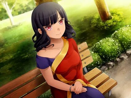 Wallpaper : anime, looking at viewer, park, black hair, red 