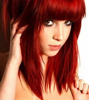 red fringed hair Bright Red Hair Style with Blunt Bangs Brig