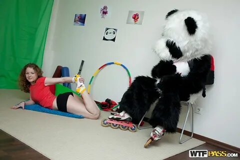Sporty teenage girl enjoys a hardcore sex with her big panda